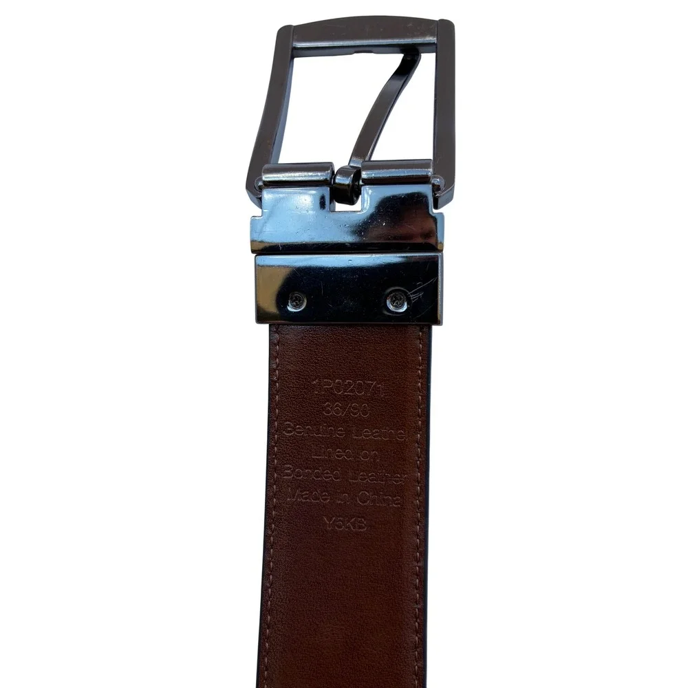 Perry Ellis Mens Reversible Leather Belt Black Brown Gunmetal Buckle 36 1P02071